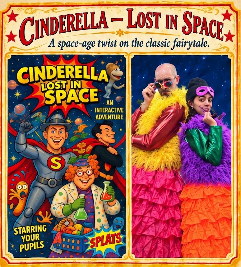 Cinderella – Lost in Space: combined vintage production poster and performers in one illustrated frame