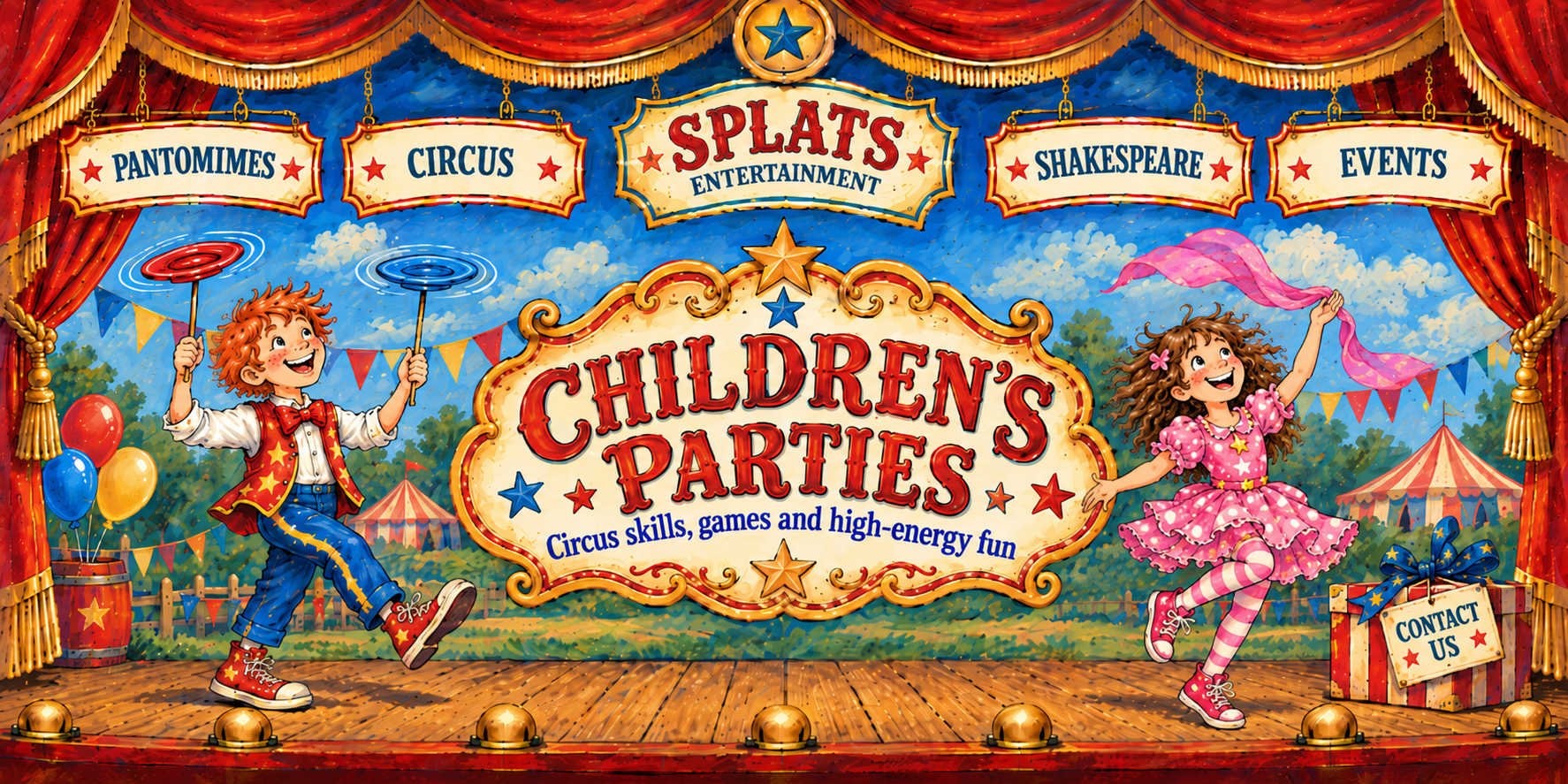 Children’s Parties — SPLATS hand-painted vintage theatre illustration