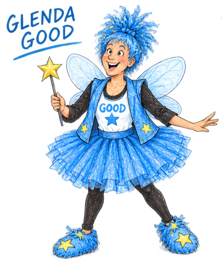 Glenda Good in her blue fairy costume