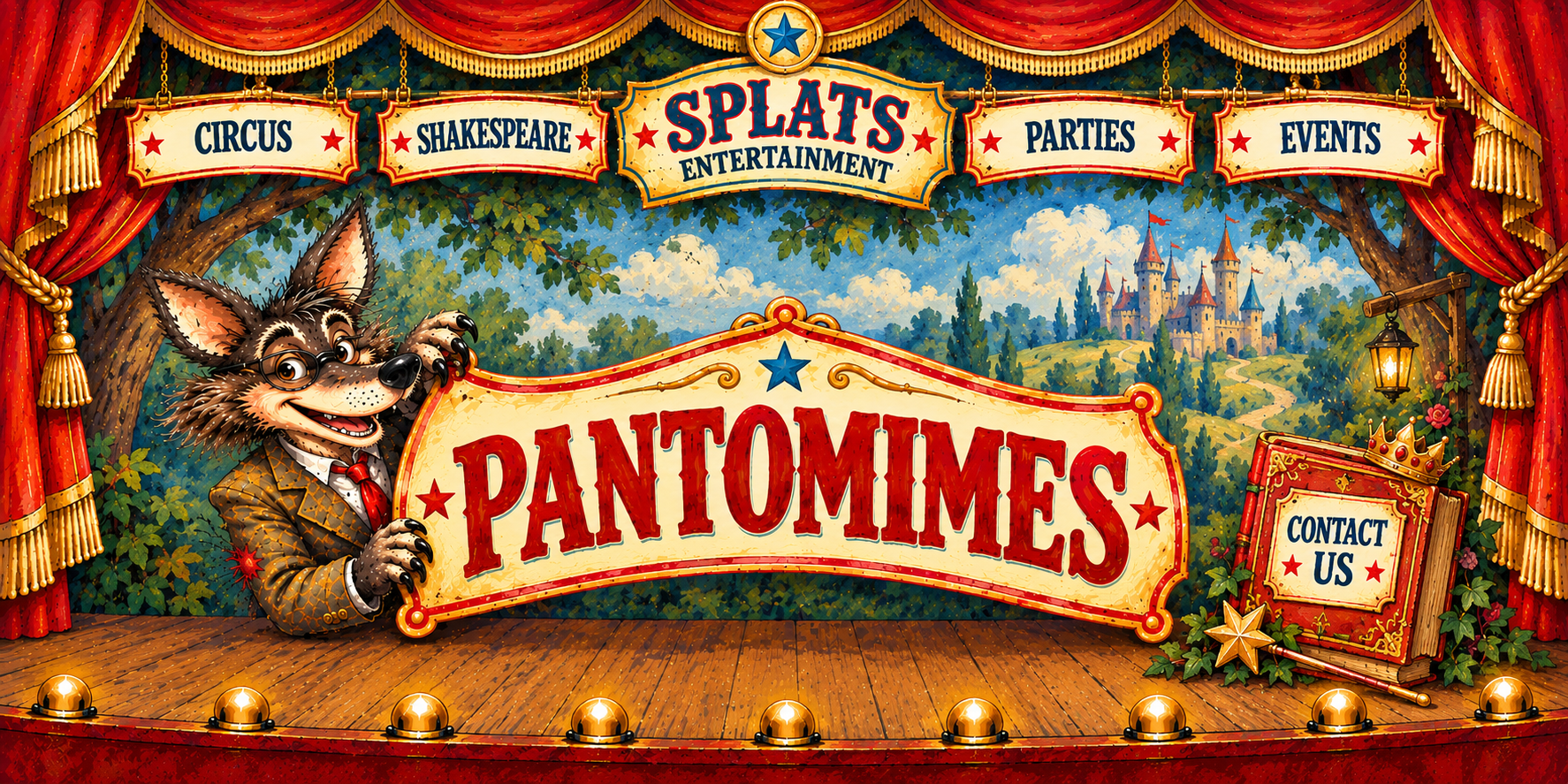 Pantomimes for Schools — SPLATS hand-painted vintage theatre illustration