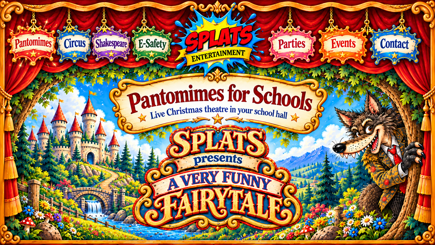 SPLATS Pantomimes for Schools illustrated theatrical artwork