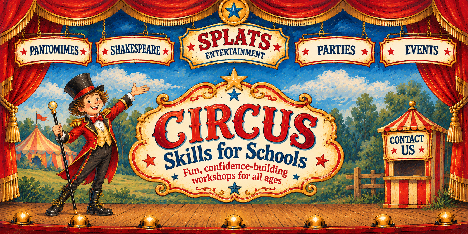 Circus Skills for Schools — SPLATS hand-painted vintage theatre illustration